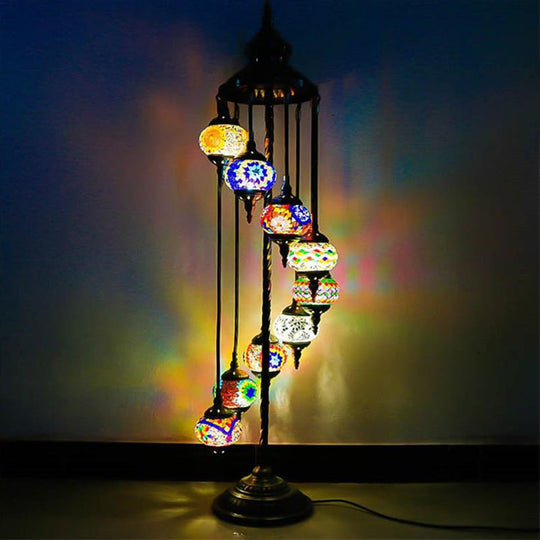Stained Glass Floor Lamp - White/Red/Pink Spiral Design with 9 Bulbs for Living Room