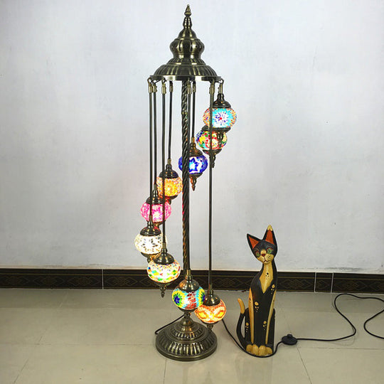 Stained Glass Floor Lamp - White/Red/Pink Spiral Design with 9 Bulbs for Living Room