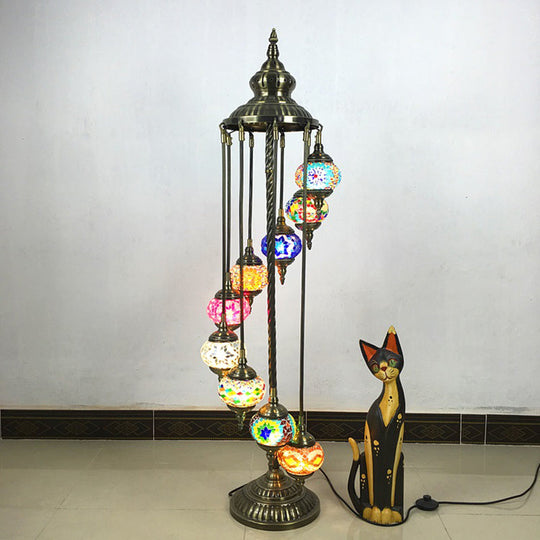 Stained Glass Floor Lamp - White/Red/Pink Spiral Design with 9 Bulbs for Living Room