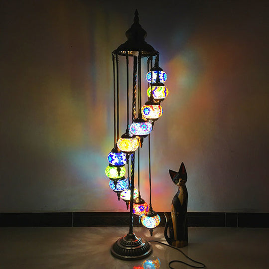 Traditional Hand-Crafted Glass Helical Stand up Lamp - White/Yellow Reading Floor Lamp with 11 Lights