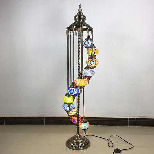 Traditional Hand-Crafted Glass Helical Stand up Lamp - White/Yellow Reading Floor Lamp with 11 Lights