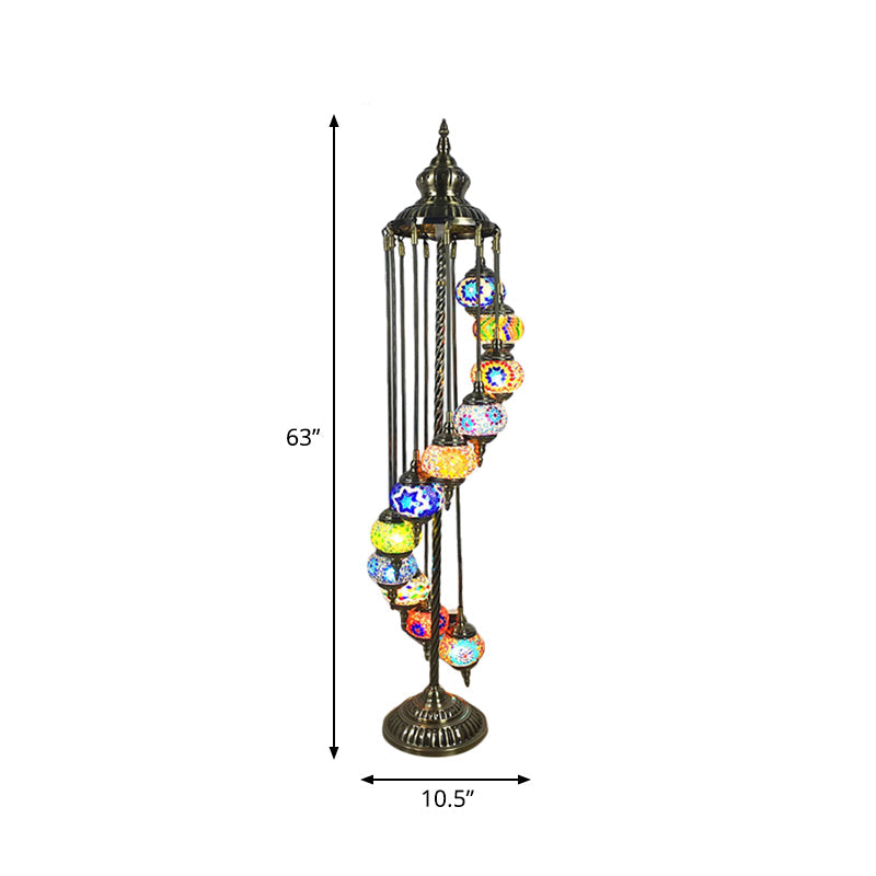 Traditional Hand-Crafted Glass Helical Stand up Lamp - White/Yellow Reading Floor Lamp with 11 Lights