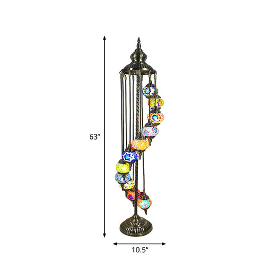 Traditional Hand-Crafted Glass Helical Stand up Lamp - White/Yellow Reading Floor Lamp with 11 Lights
