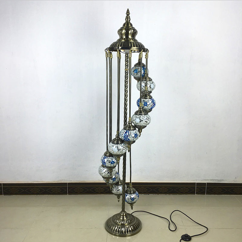 Traditional Hand-Crafted Glass Helical Stand up Lamp - White/Yellow Reading Floor Lamp with 11 Lights