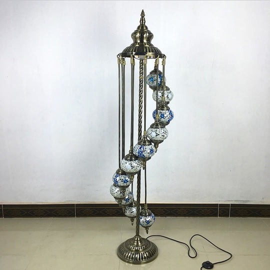 Traditional Hand-Crafted Glass Helical Stand up Lamp - White/Yellow Reading Floor Lamp with 11 Lights