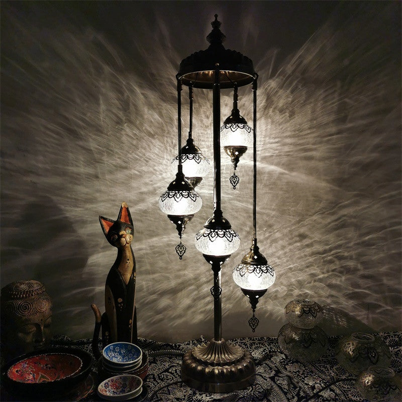 Vintage Glass Globe Standing Floor Lamp with Bronze Finish - Ideal for Bedroom Reading (3/5/7 Heads)