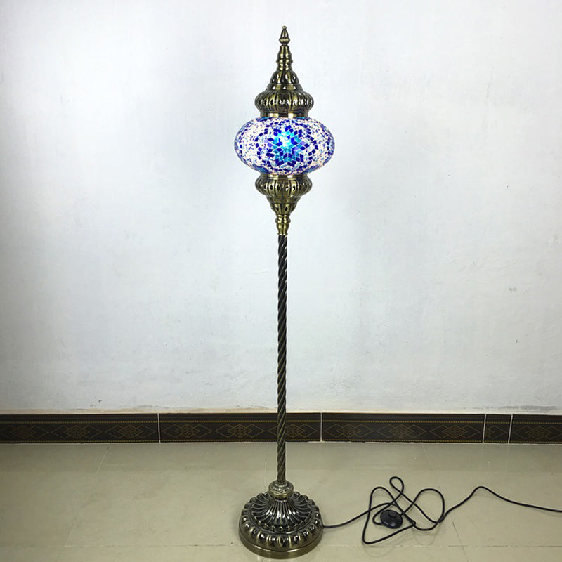 Traditional Stained Glass Oval Standing Lamp - 1 Head Living Room Floor Light in Red/Yellow/Blue