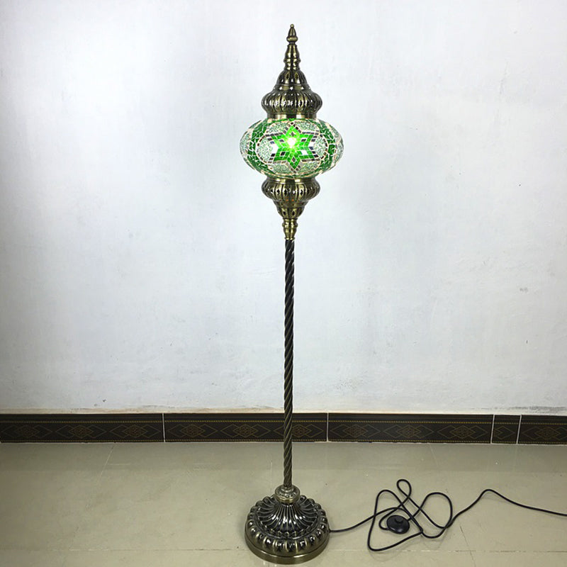 Traditional Stained Glass Oval Standing Lamp - 1 Head Living Room Floor Light in Red/Yellow/Blue