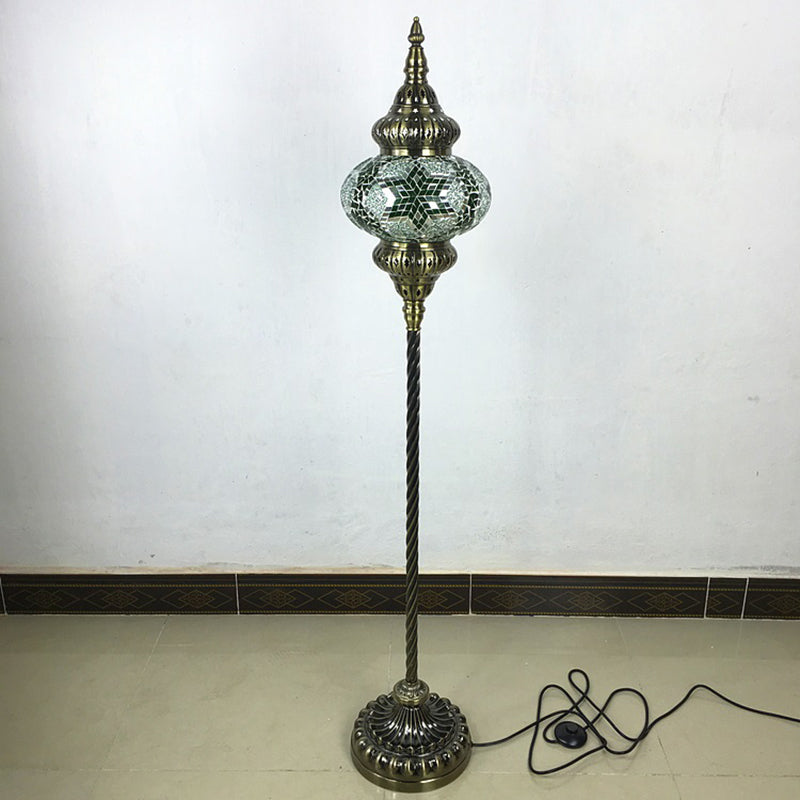 Traditional Stained Glass Oval Standing Lamp - 1 Head Living Room Floor Light in Red/Yellow/Blue