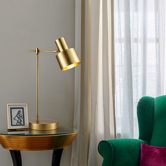 Modern Brass Cylinder Table Lamp with Rotating Node - 1 Bulb Task Lighting
