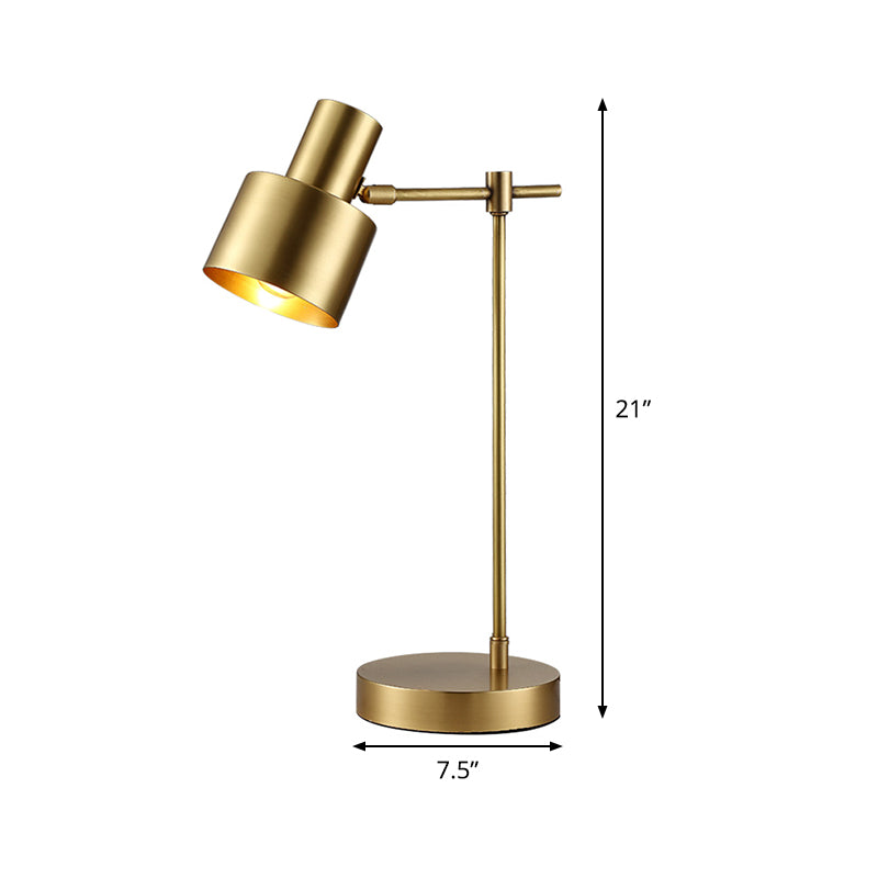 Modern Brass Cylinder Table Lamp with Rotating Node - 1 Bulb Task Lighting