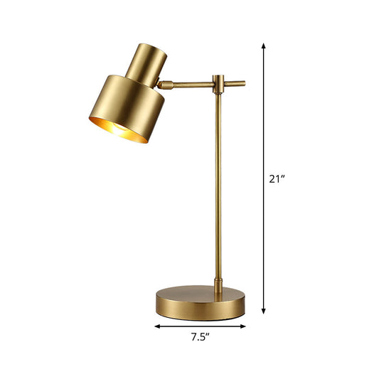 Modern Brass Cylinder Table Lamp with Rotating Node - 1 Bulb Task Lighting