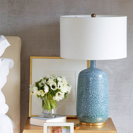 Modern Blue Cylinder Task Light with Fabric Shade for Reading