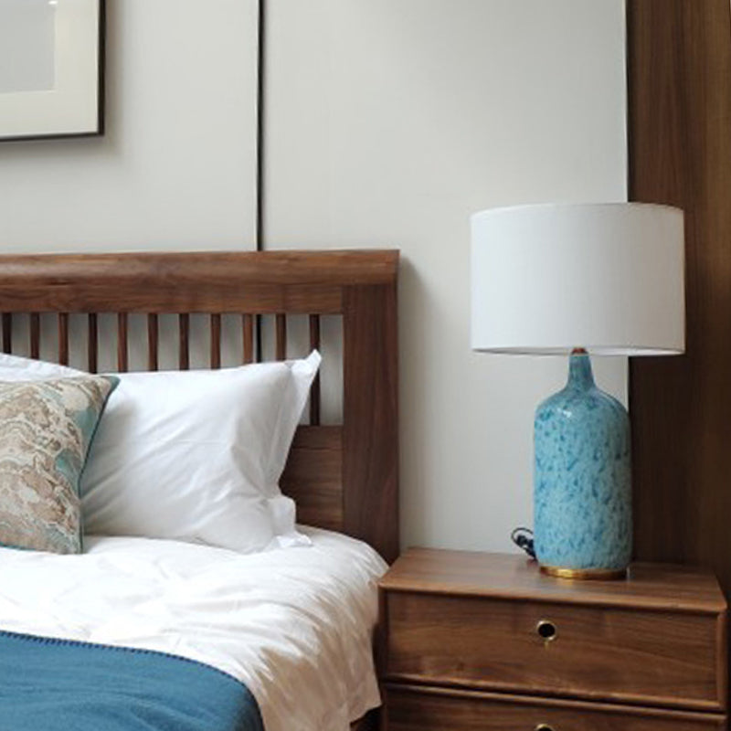 Modern Blue Cylinder Task Light with Fabric Shade for Reading