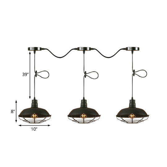 Industrial Barn Metal Pendant Light with Wire Cage - 3/5 Lights in Black Finish for Kitchen