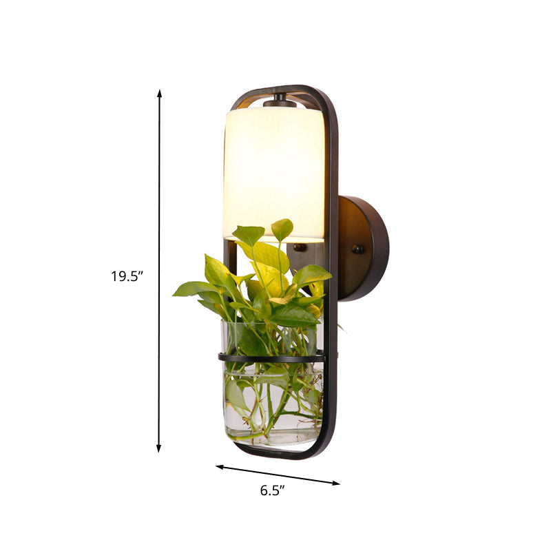 Vintage Metal LED Wall Lamp with Plant Container - Black Sconce Shade for Bedroom