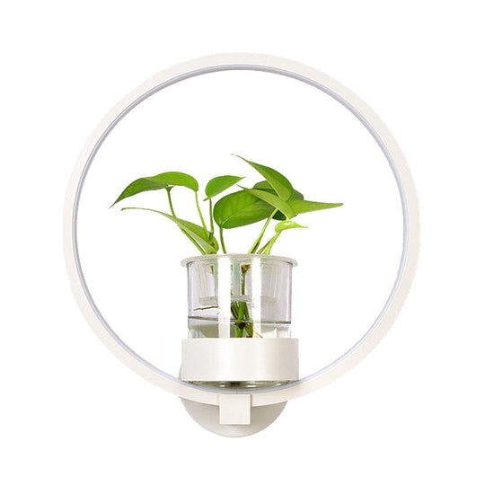 Antique Black/Grey/White Metal Sconce Light for Bedroom Wall Mount - Circular Design with Plant Cup