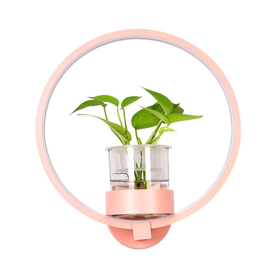 Antique Black/Grey/White Metal Sconce Light for Bedroom Wall Mount - Circular Design with Plant Cup