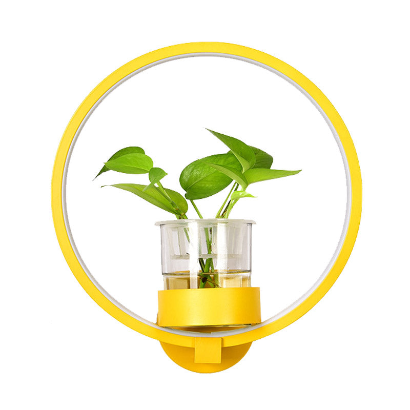 Antique Black/Grey/White Metal Sconce Light for Bedroom Wall Mount - Circular Design with Plant Cup