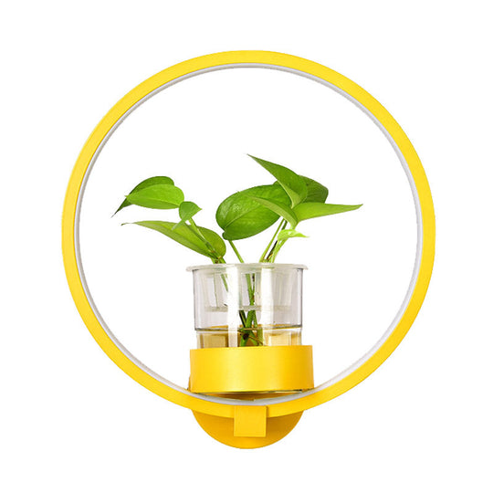 Antique Black/Grey/White Metal Sconce Light for Bedroom Wall Mount - Circular Design with Plant Cup