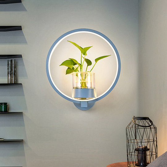 Antique Black/Grey/White Metal Sconce Light for Bedroom Wall Mount - Circular Design with Plant Cup