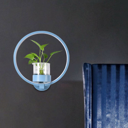 Antique Black/Grey/White Metal Sconce Light for Bedroom Wall Mount - Circular Design with Plant Cup