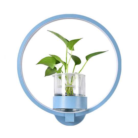 Antique Black/Grey/White Metal Sconce Light for Bedroom Wall Mount - Circular Design with Plant Cup