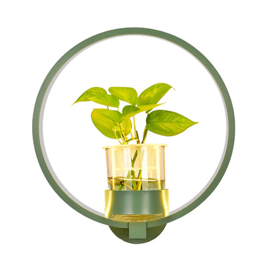 Antique Black/Grey/White Metal Sconce Light for Bedroom Wall Mount - Circular Design with Plant Cup