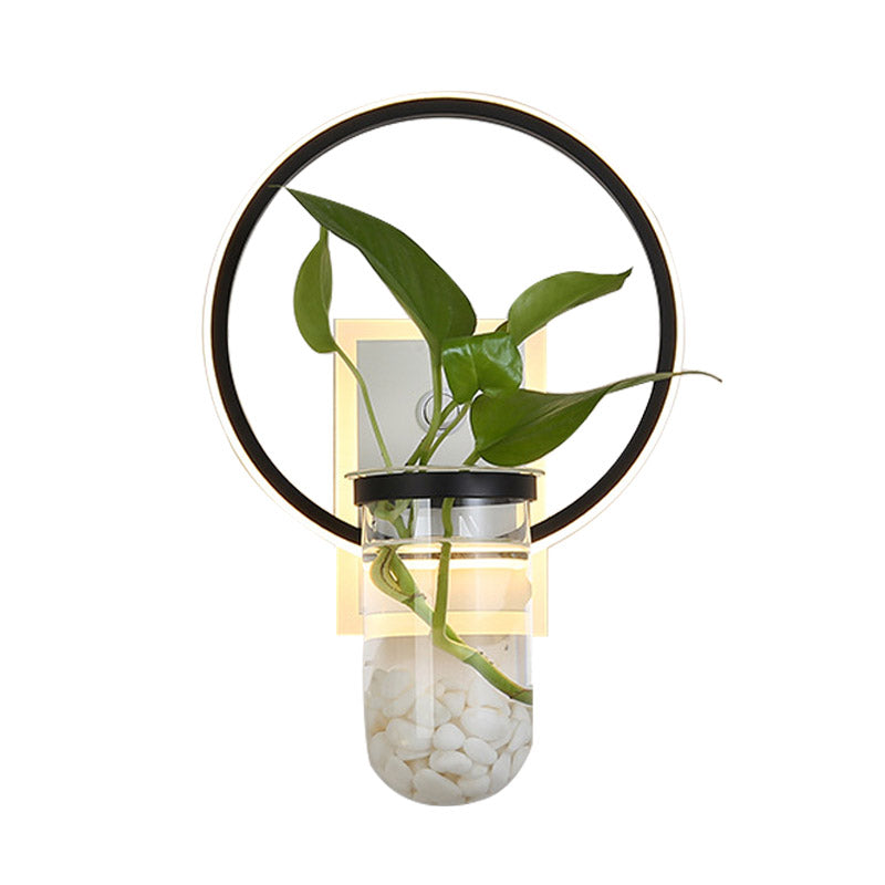 Industrial LED Metal Wall Mount Sconce Light Fixture with Plant Cup in Black for Bedroom