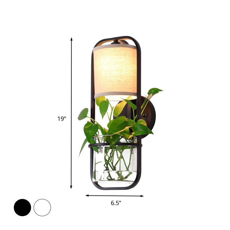 Industrial Metal Wall Sconce Light with LED Cylinder Head - Black/White for Bedroom