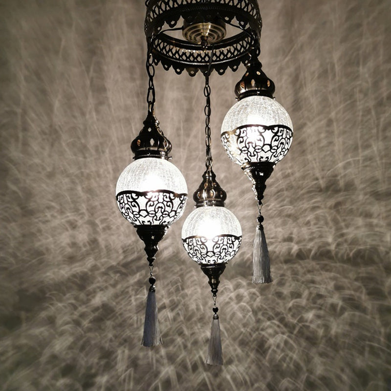 Traditional Globe Crackle Glass Hanging Chandelier with 3 Heads, White/Bronze Ceiling Light