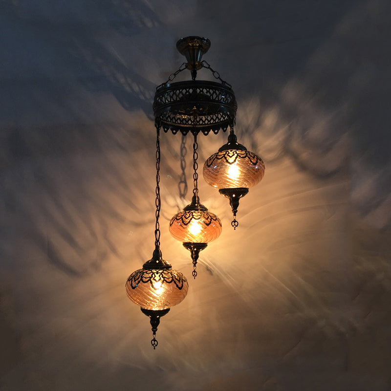 Amber Swirl Glass Pendant Light - Traditional Bronze Oval Chandelier for Living Room