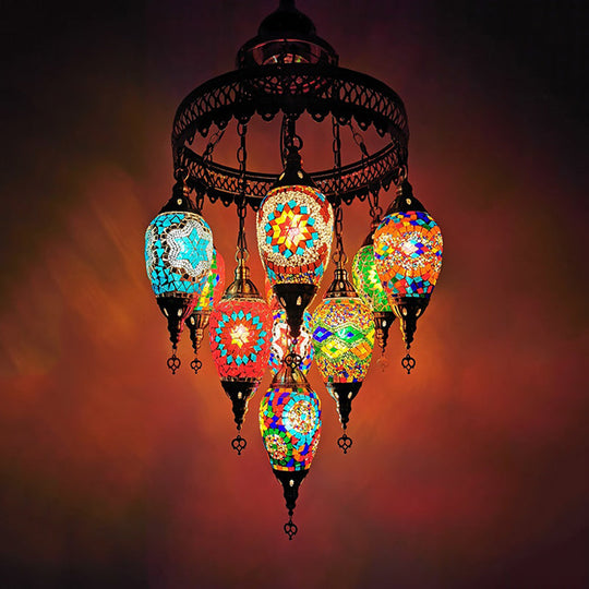 Ice Cream Stained Glass Pendant Chandelier - Traditional 10-Head Ceiling Light in Blue-Yellow-Green-Pink