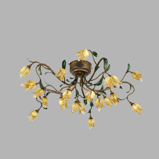 Pastoral Metal Tulip LED Brass Chandelier - Kitchen Ceiling Light with 20 Lights