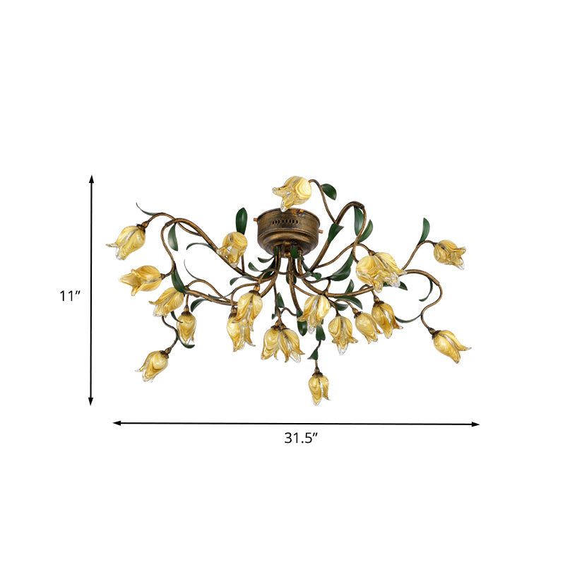 Pastoral Metal Tulip LED Brass Chandelier - Kitchen Ceiling Light with 20 Lights