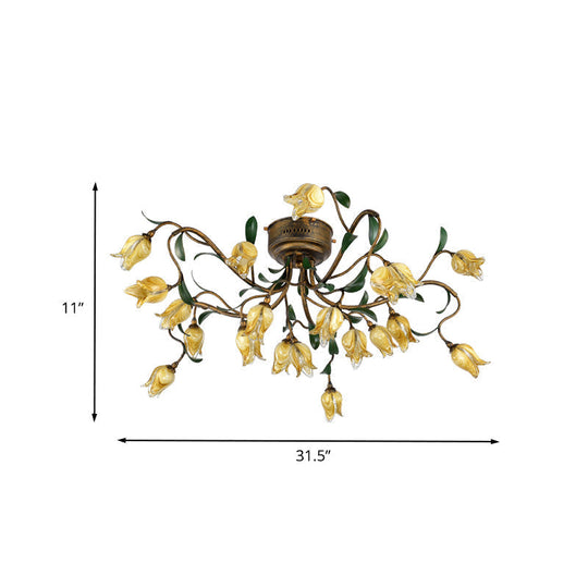 Pastoral Metal Tulip LED Brass Chandelier - Kitchen Ceiling Light with 20 Lights