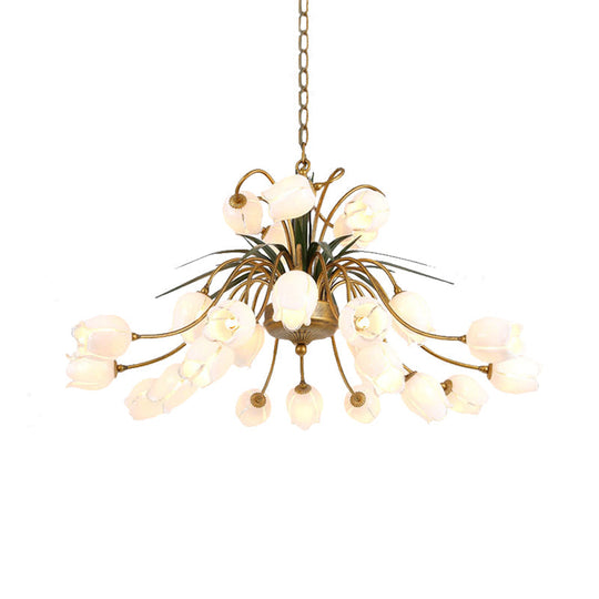 Romantic Metal Tulip/Lily Chandelier Light Fixture - 25-Light LED Ceiling Pendant in Brass for Living Room