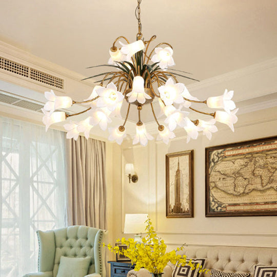Romantic Metal Tulip/Lily Chandelier Light Fixture - 25-Light LED Ceiling Pendant in Brass for Living Room