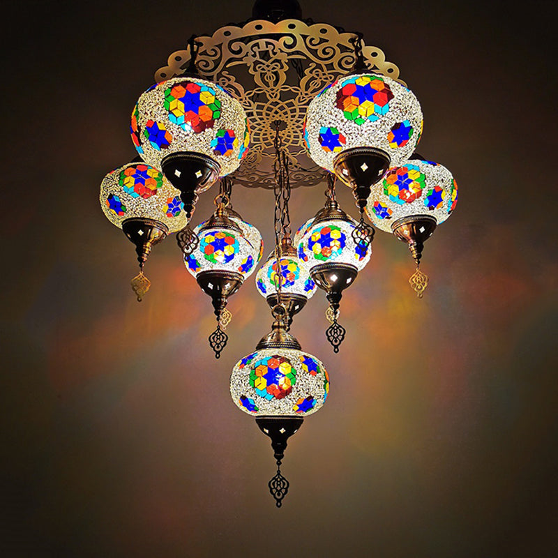 Traditional Oval Chandelier Lamp - Hand Cut Glass, White/Yellow/Orange - 10 Lights - Ideal for Dining Room Suspension Light