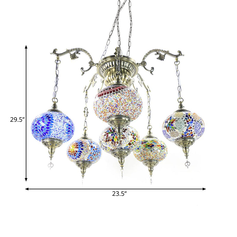 Vintage Hand Cut Glass Pendant Chandelier - Bronze Finish, 4/6 Heads, Oval Ceiling Light