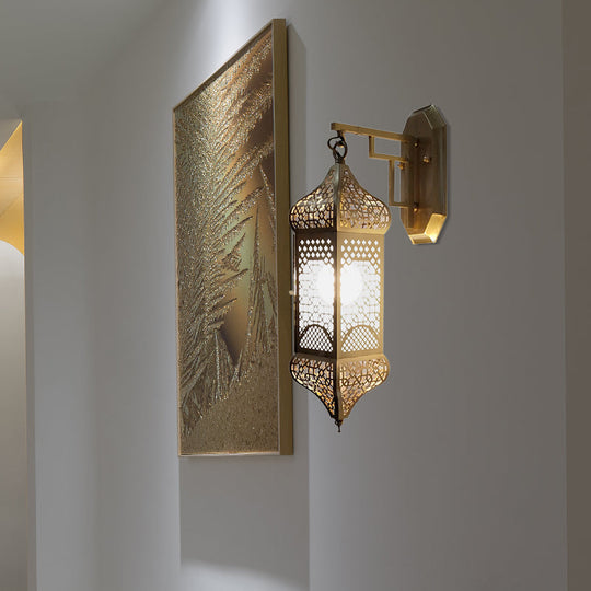 Arab Brass Lantern Wall Mount Sconce: Metallic Head Ceiling Lamp for Corridors