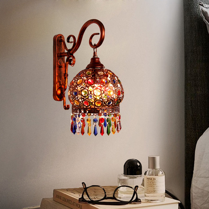 Decorative Brass/Copper Metal Wall Sconce with Dangling Crystal - Bedroom Lighting