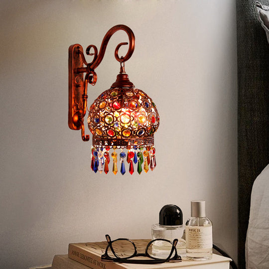 Decorative Brass/Copper Metal Wall Sconce with Dangling Crystal - Bedroom Lighting
