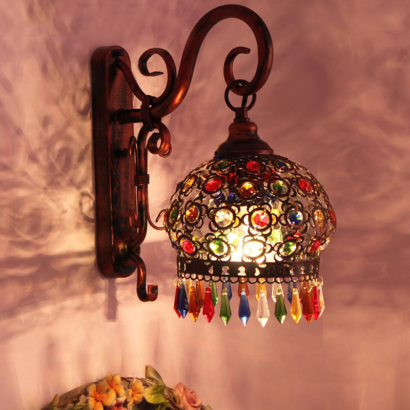 Decorative Brass/Copper Metal Wall Sconce with Dangling Crystal - Bedroom Lighting