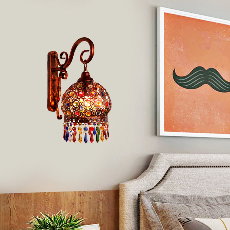 Decorative Brass/Copper Metal Wall Sconce with Dangling Crystal - Bedroom Lighting