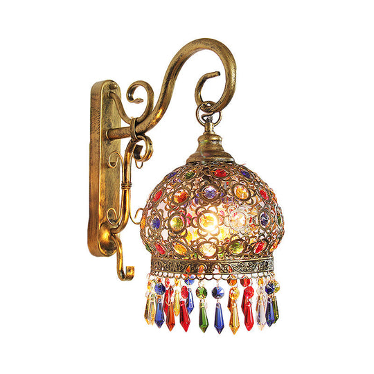 Decorative Brass/Copper Metal Wall Sconce with Dangling Crystal - Bedroom Lighting