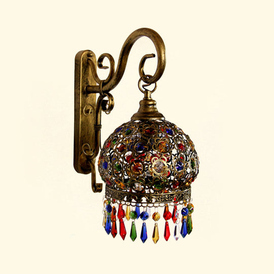 Decorative Brass/Copper Metal Wall Sconce with Dangling Crystal - Bedroom Lighting