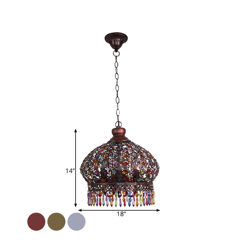 Metal Dome Chandelier Light Fixture - 14"/18" Width, Decorative 3-Light Hanging Lamp for Living Room in Silver, Brass, or Copper