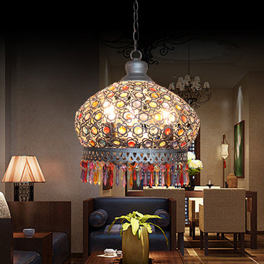 Metal Dome Chandelier Light Fixture - 14"/18" Width, Decorative 3-Light Hanging Lamp for Living Room in Silver, Brass, or Copper