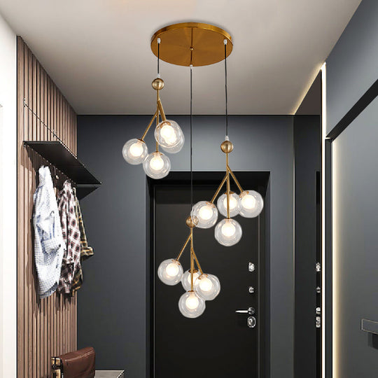 Modern Black/Gold 12-Bulb Multi-Light Pendant LED Hanging Lamp with Clear/Amber/Smoke Gray Glass Spheres